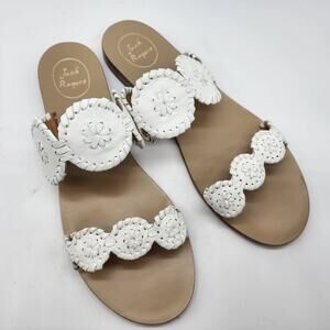 Jack Rogers Lauren White Leather Slide Sandals Flat Double Strap Shoes Size 11M